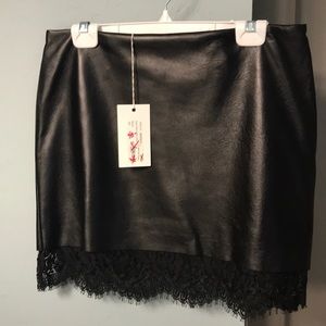 NWT Blk Leather Skirt w/Lace Hem. Sweet & Sexy!